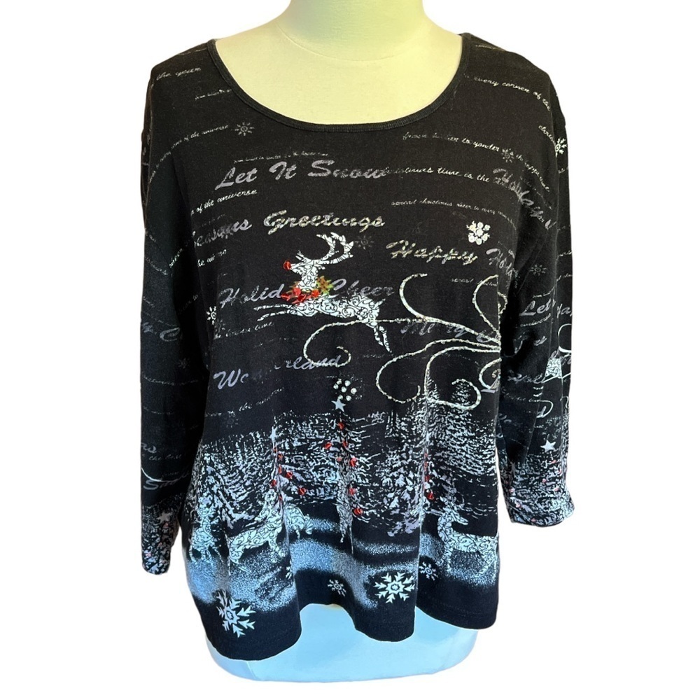 Holiday Traditions Cotton Christmas Sweater Beads & Sequin Detail Fits LRG/XL‌‌‌